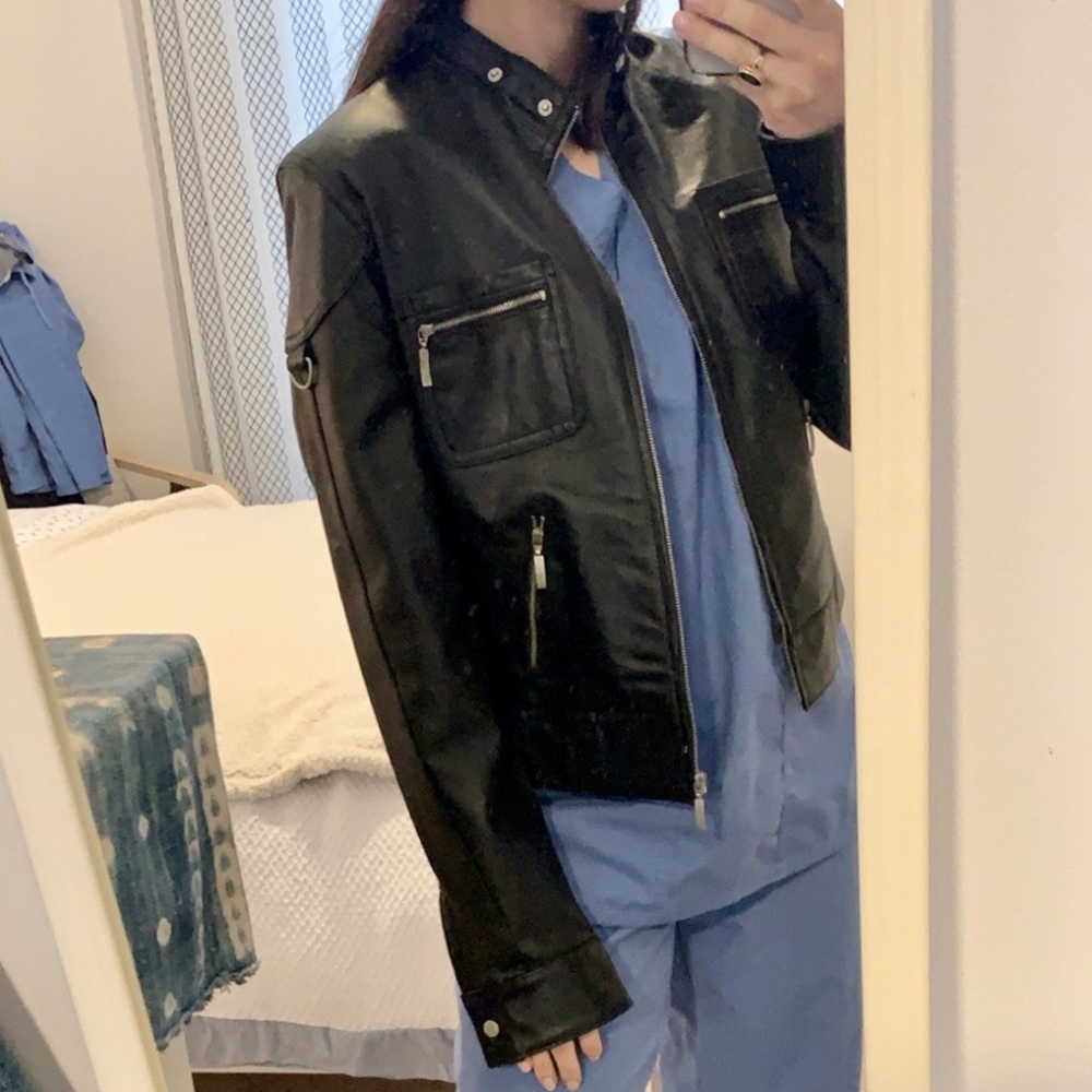 Women's Petite Black CLIO Genuine Leather jacket